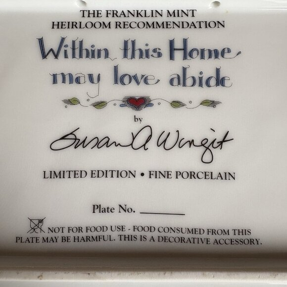Susan Winget Plate "Within this Home may love abide" Franklin Mint Edition - Picture 8 of 8